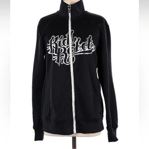 Kidrobot Track Jacket, Black with Chrome Logo Full Zip, Medium, EUC